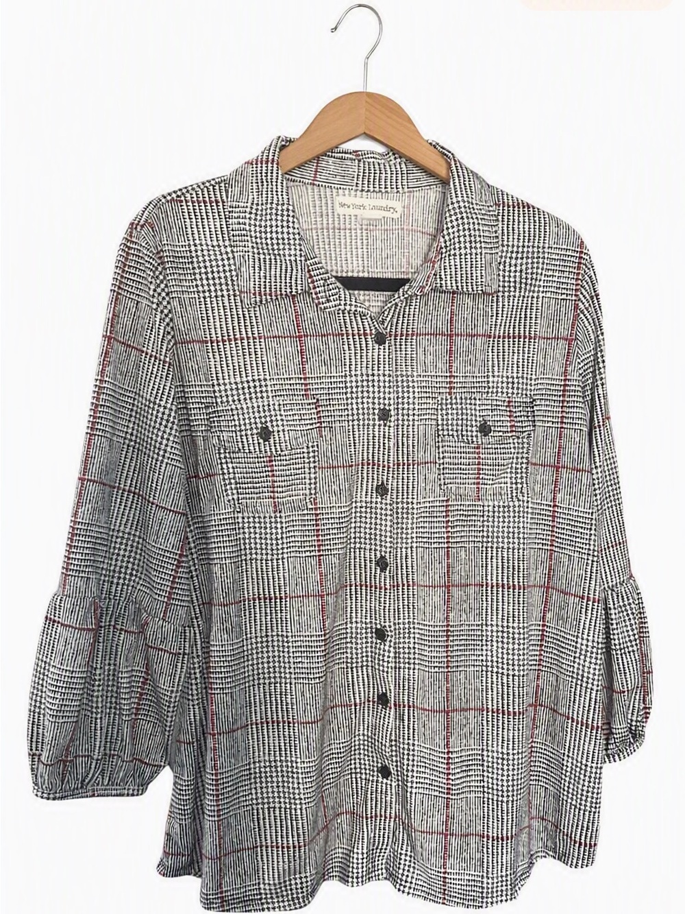 5/$25 New York Laundry Houndstooth Plaid Shirt Size XL